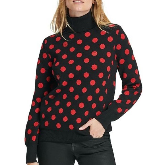 DKNY black and red polka dot turtleneck sweater - Picture 1 of 6